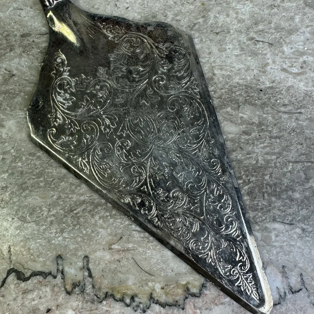 Vintage Silverplated Pie Cake Server with Intricate Engraving Made In Italy Rose